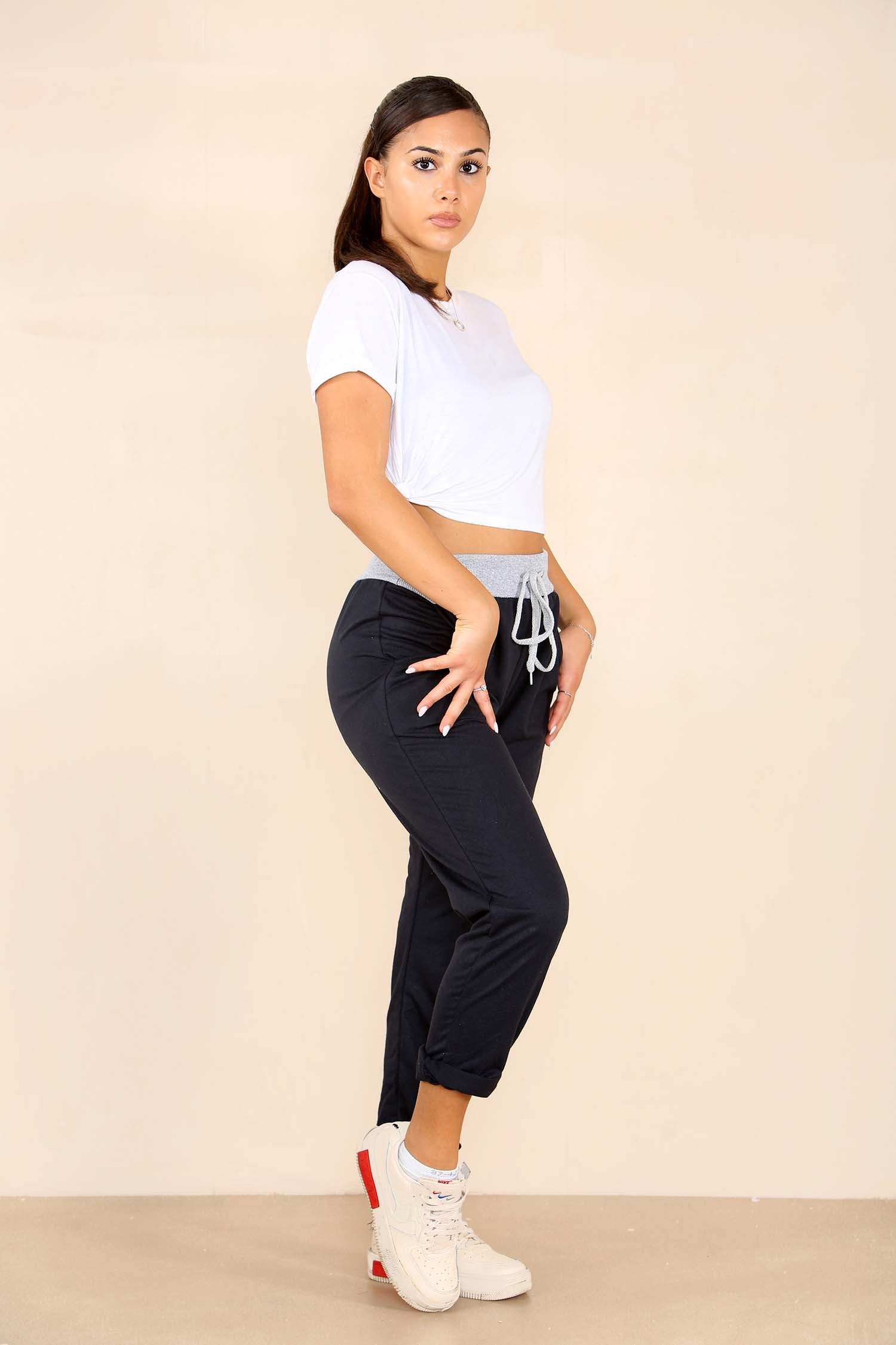 Italian Plain Drawstring Cotton Joggers Trouser WearAll