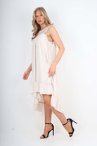 Italian Lace Neckline Dipped Hem Dress Dress WearAll