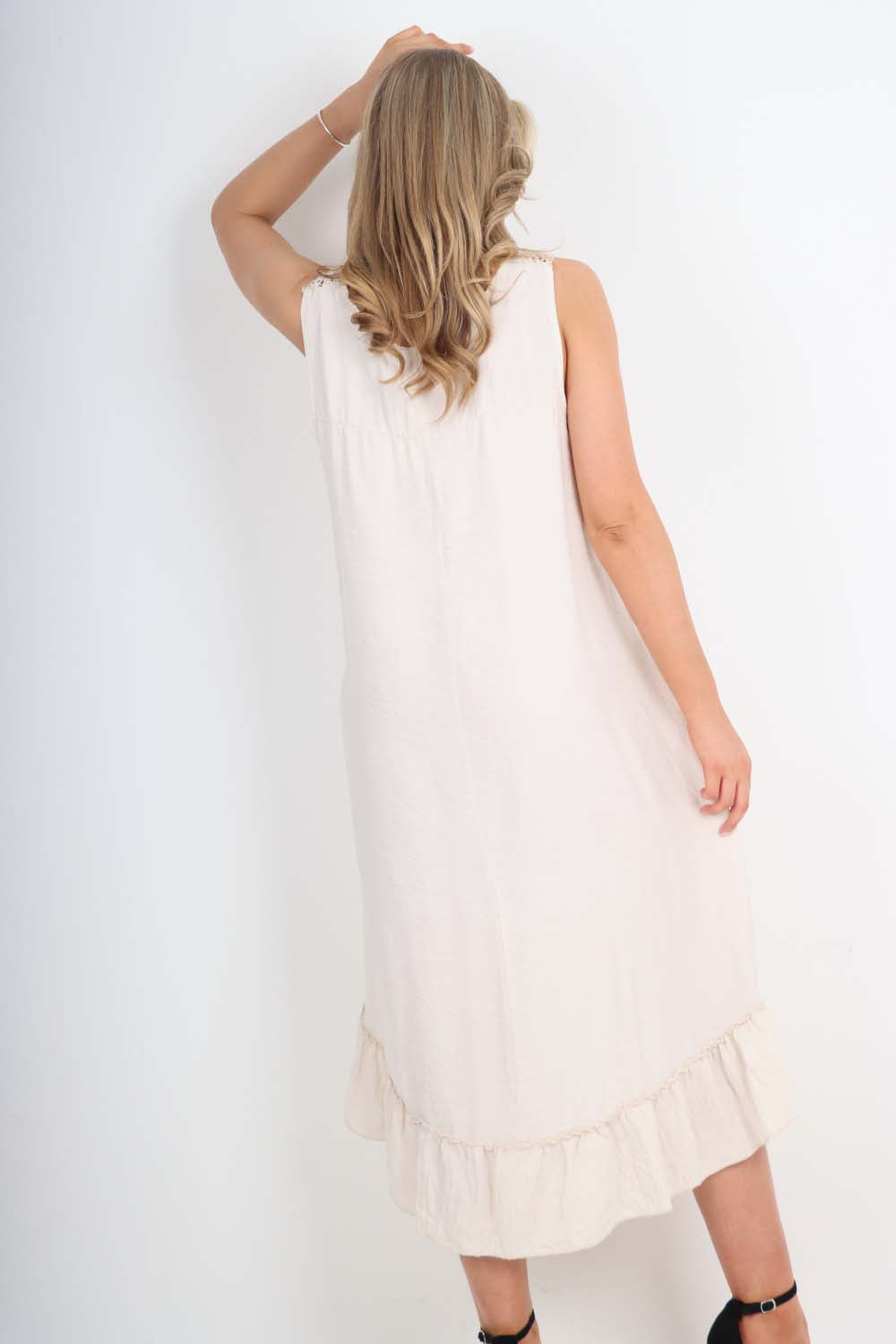 Italian Lace Neckline Dipped Hem Dress Dress WearAll
