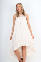 Italian Lace Neckline Dipped Hem Dress Dress WearAll Cream One Size (Fits UK 10-18)