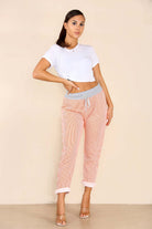 Italian Thin Stripes Print Drawstring Cotton Joggers Trouser WearAll