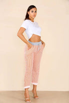 Italian Thin Stripes Print Drawstring Cotton Joggers Trouser WearAll