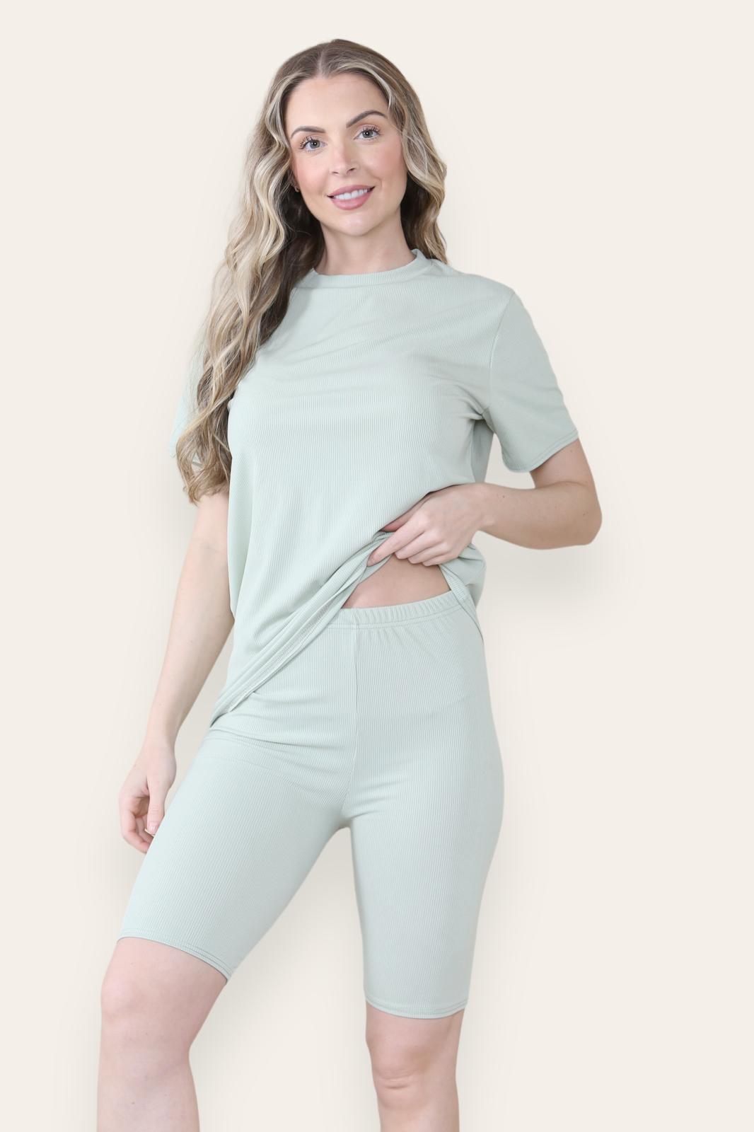 Ribbed Cycling Sorts Set Shorts WearAll Sage 8-10