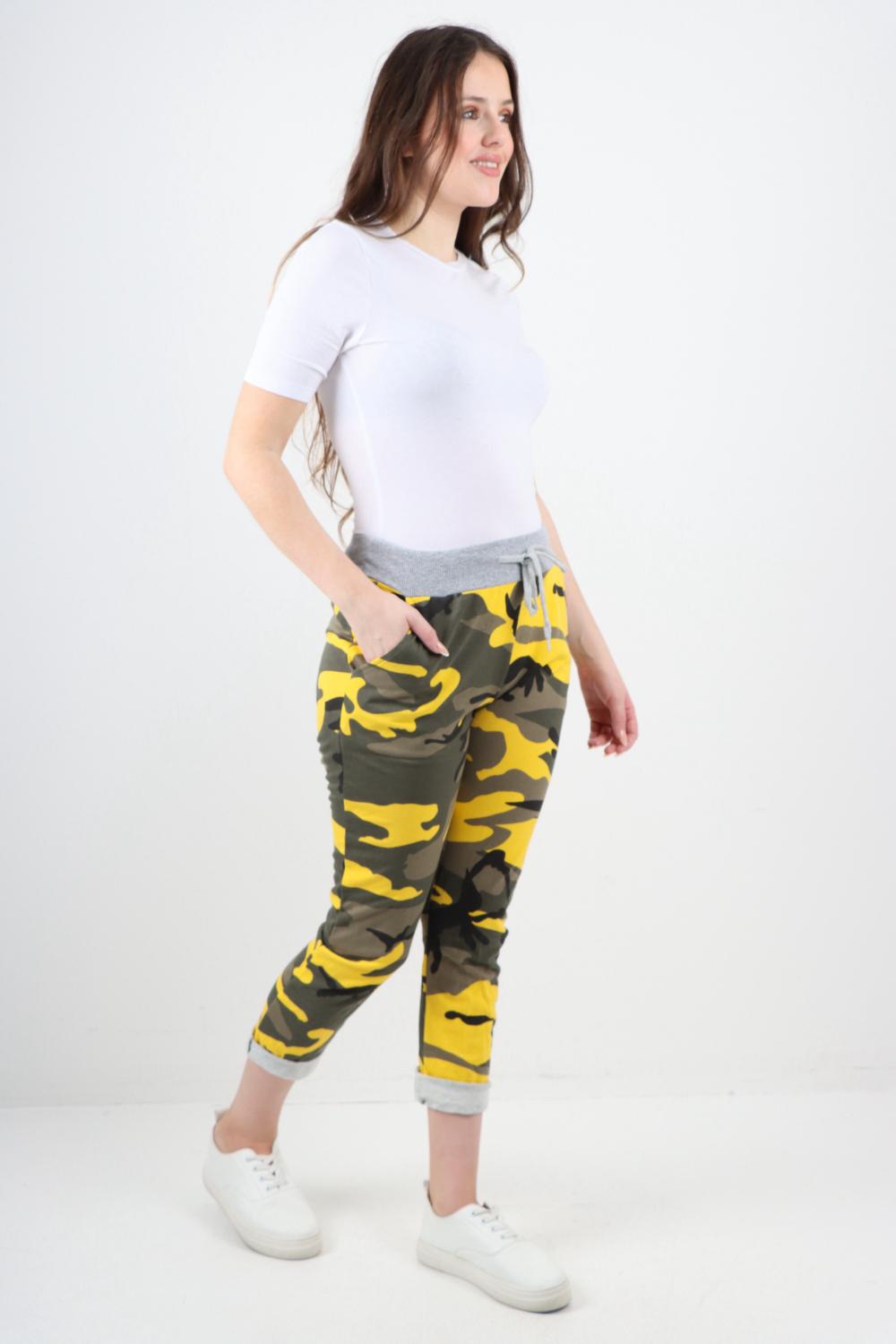 Italian Camouflage Print Trousers Sweatpants WearAll Yellow 8