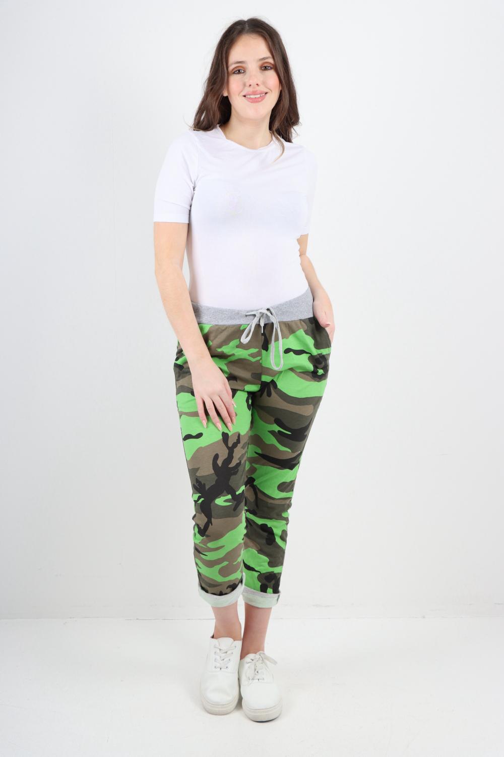 Italian Camouflage Print Trousers Sweatpants WearAll Green 8