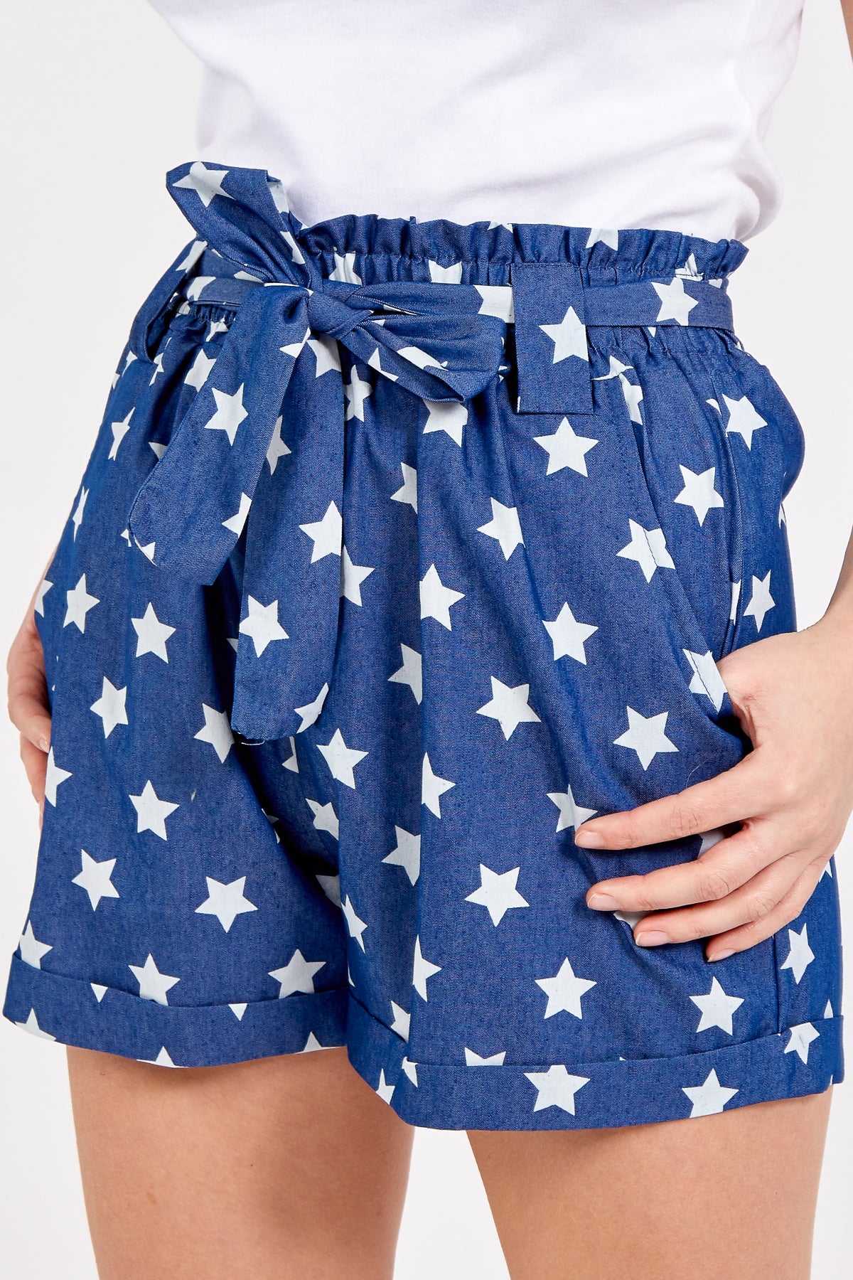 High Waisted Star Print Shorts Shorts WearAll