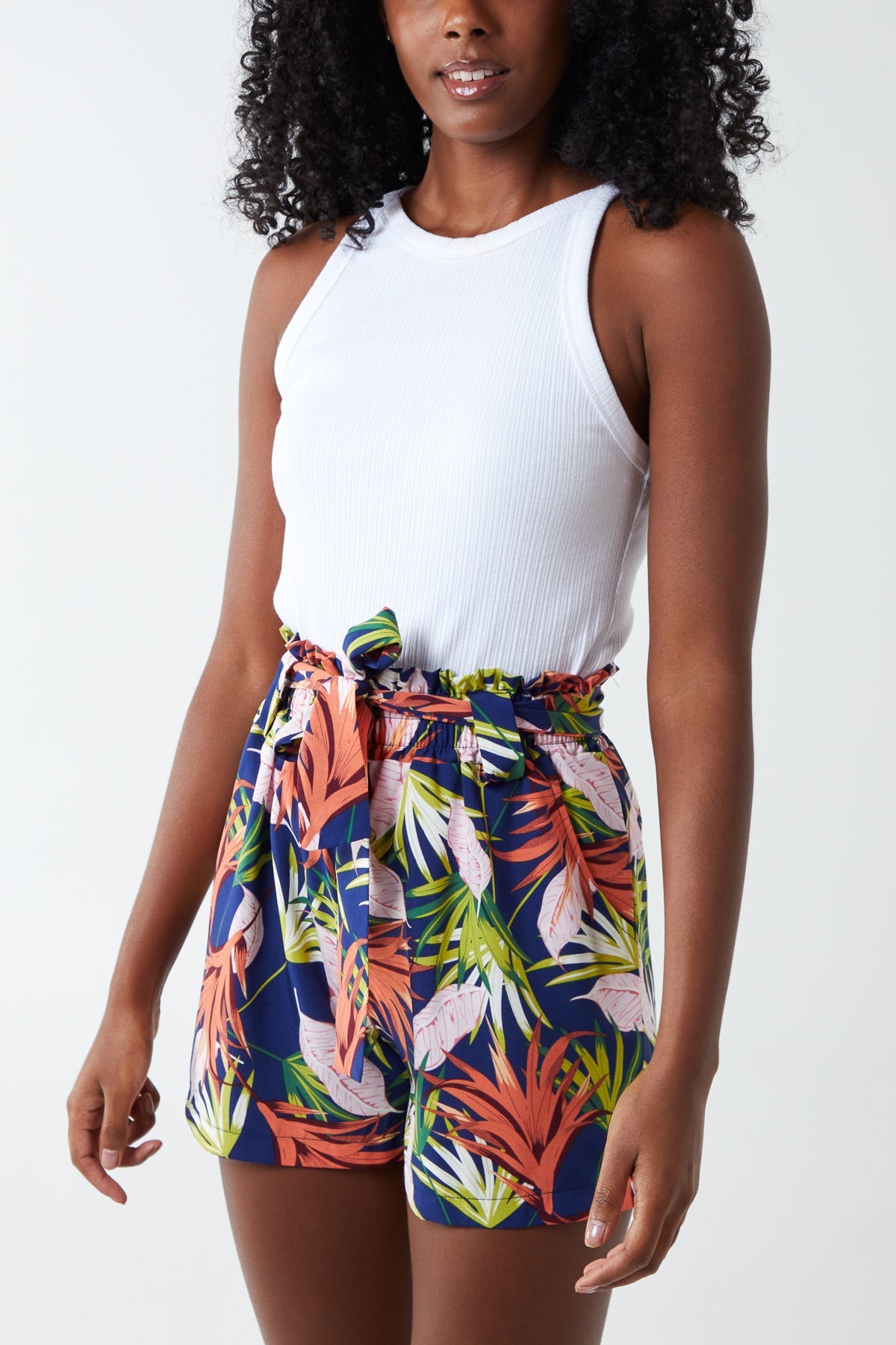 Tropical Print Belted Shorts Shorts WearAll Navy Small
