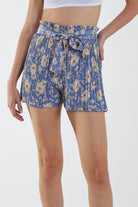 Floral Pleated Tie Shorts Shorts WearAll Blue Medium