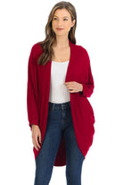 Plus Size Batwing Long Open Cardigan Top Maxi Cardigan WearAll Red 16-18