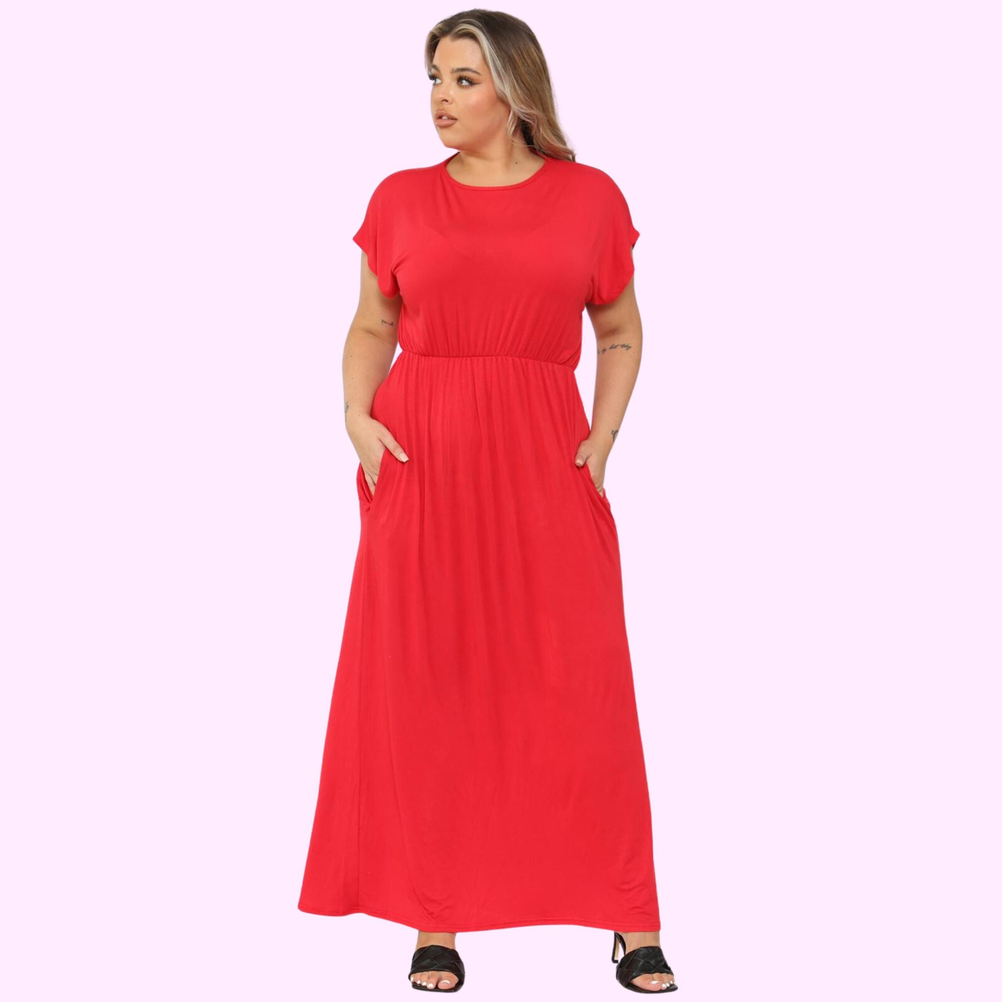 SHORT SLEEVE MAXI DRESS Dresses WearAll Red 16-18
