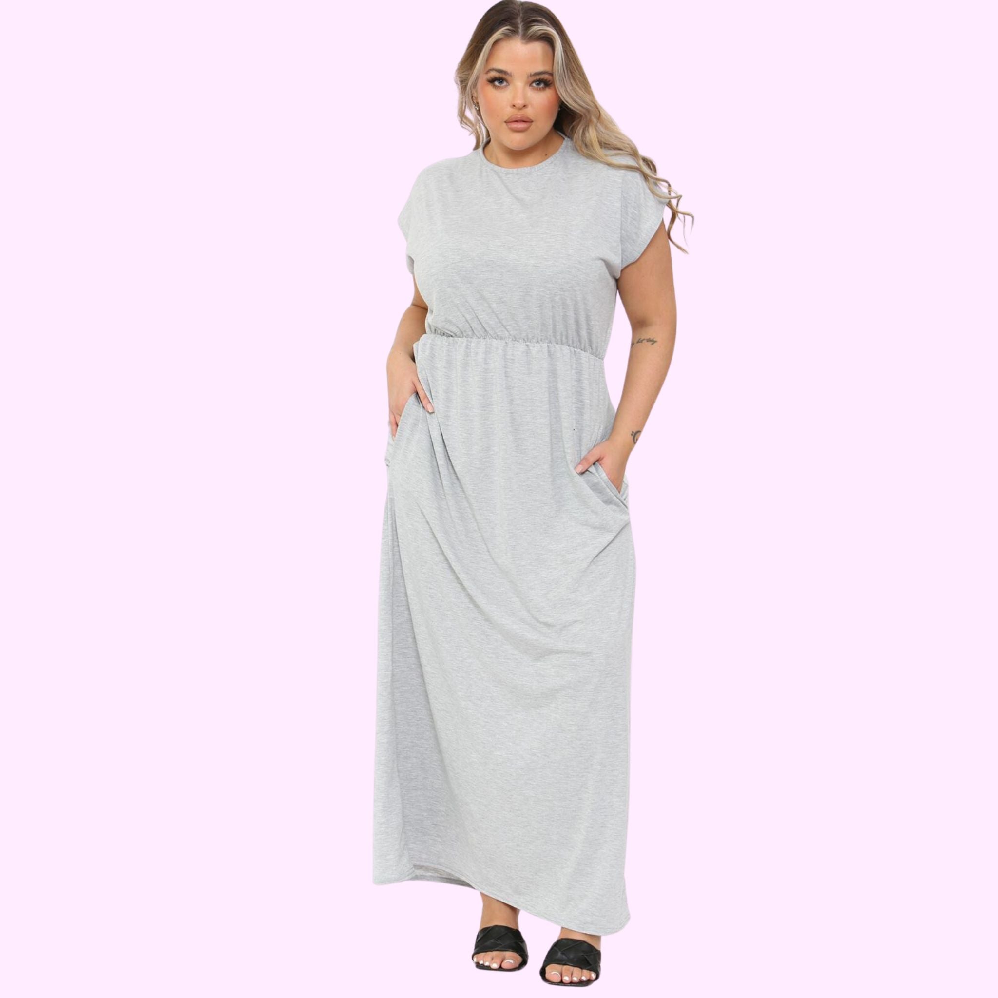 SHORT SLEEVE MAXI DRESS Dresses WearAll Silver 16-18