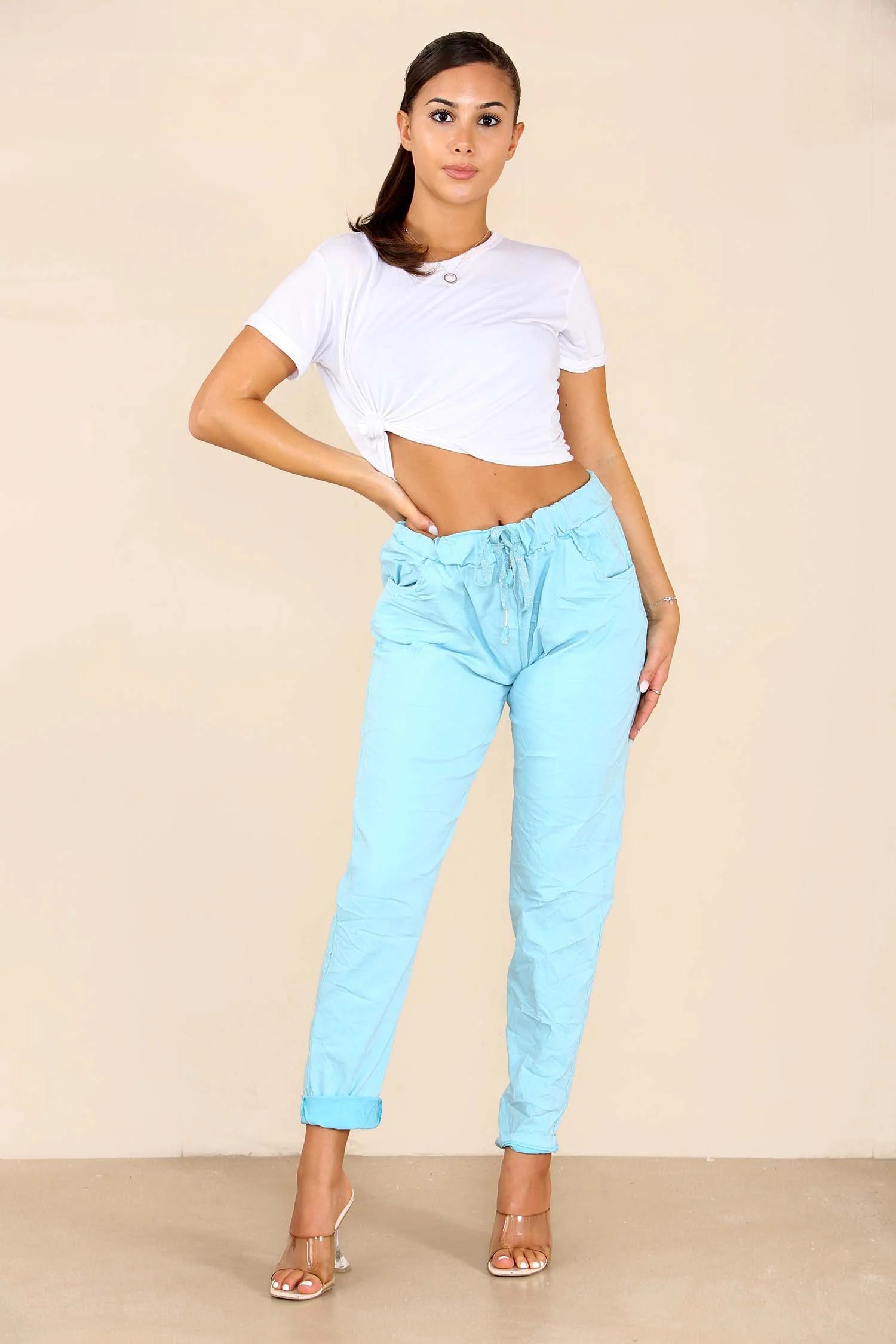 Plus Size Italian Glitter Drawstring Waistband Magic Pants Trouser WearAll