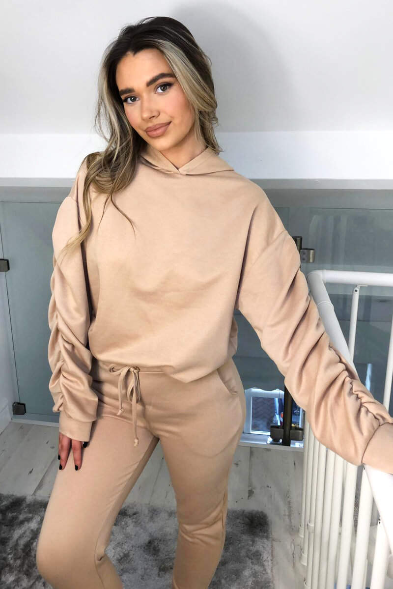 Ruched Sleeve Lounge Set Loungewear WearAll Stone 8-10