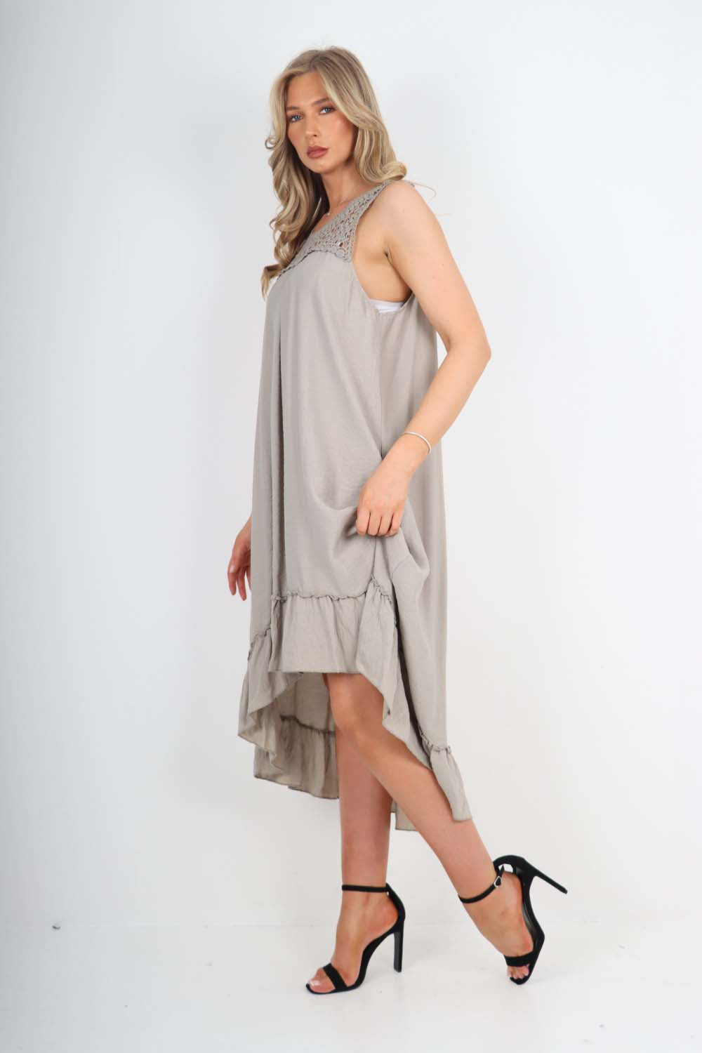Italian Lace Neckline Dipped Hem Dress Dress WearAll