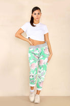Italian Rose Flower Print Drawstring Cotton Joggers Trousers WearAll