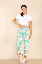 Italian Rose Flower Print Drawstring Cotton Joggers Trousers WearAll