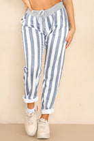 Italian Striped Print Drawstring Cotton Joggers Trouser WearAll