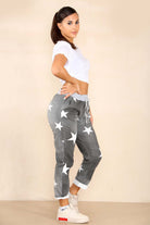 Italian Star Print Drawstring Cotton Joggers Trousers WearAll