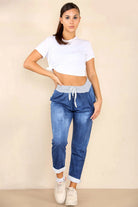 Plus Size Italian Plain Drawstring Cotton Joggers Trouser WearAll