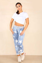 Italian Star Print Drawstring Cotton Joggers Trousers WearAll
