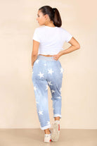 Italian Star Print Drawstring Cotton Joggers Trousers WearAll