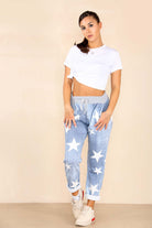 Italian Star Print Drawstring Cotton Joggers Trousers WearAll