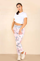 Italian Rose Flower Print Drawstring Cotton Joggers Trousers WearAll