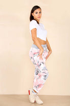 Italian Rose Flower Print Drawstring Cotton Joggers Trousers WearAll