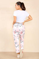 Italian Rose Flower Print Drawstring Cotton Joggers Trousers WearAll