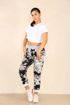 Italian Floral Print Drawstring Cotton Joggers - Black & Blue Trouser WearAll