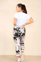 Italian Floral Print Drawstring Cotton Joggers - Black & Blue Trouser WearAll