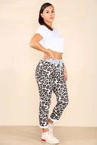 Plus Size Italian Leopard Print Drawstring Cotton Joggers Trouser WearAll
