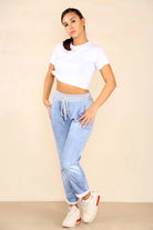 Plus Size Italian Plain Drawstring Cotton Joggers Trouser WearAll