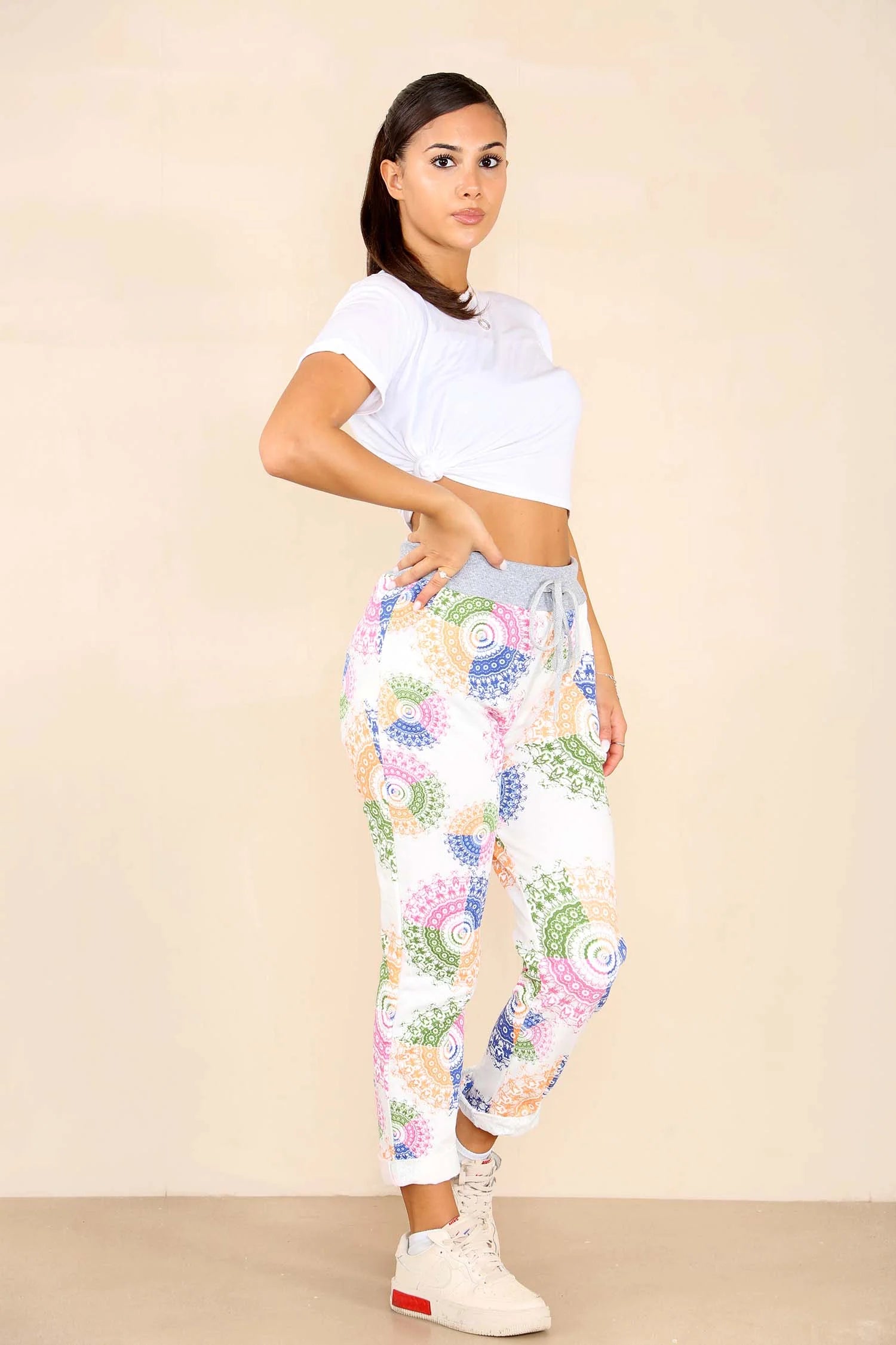 Italian Aboriginal Print Drawstring Cotton Joggers Trouser WearAll