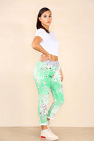 Italian Floral Print Drawstring Cotton Joggers - Black Blue Pink Pista Lime Green Trousers WearAll