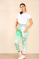 Italian Floral Print Drawstring Cotton Joggers - Black Blue Pink Pista Lime Green Trousers WearAll
