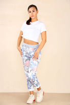 Italian Rose Flower Print Drawstring Cotton Joggers Trousers WearAll