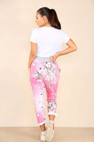 Italian Floral Print Drawstring Cotton Joggers - Black Blue Pink Pista Lime Green Trousers WearAll