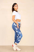 Italian Star Print Drawstring Cotton Joggers Trousers WearAll