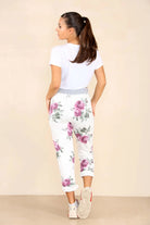Italian Floral Print Drawstring Cotton Joggers - Pink & Blue Trouser WearAll