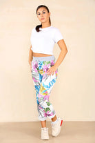 Italian Floral Print Drawstring Cotton Joggers - Multi Color Trouser WearAll