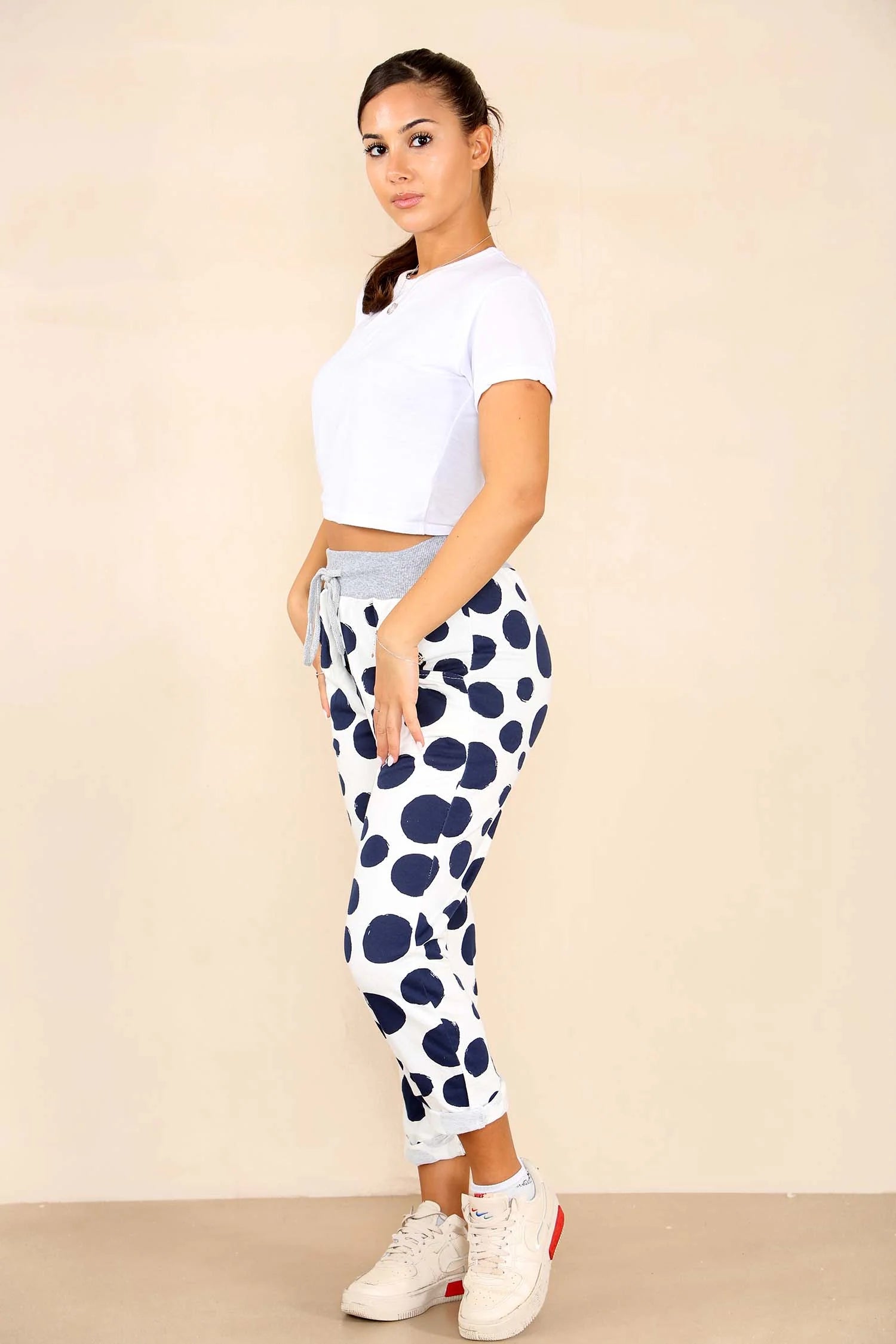 Italian Dotted Print Drawstring Cotton Joggers Trouser WearAll