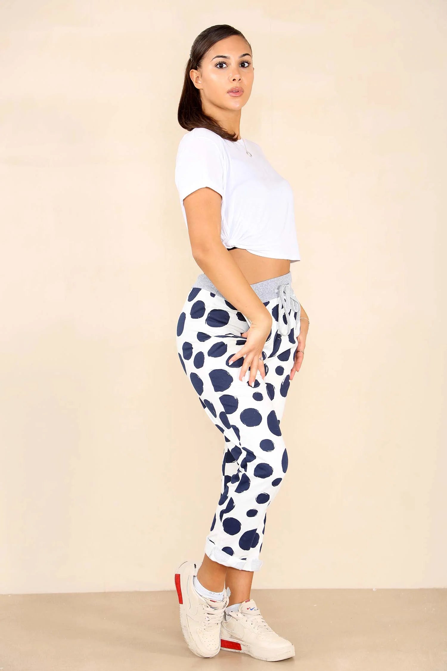 Italian Dotted Print Drawstring Cotton Joggers Trouser WearAll