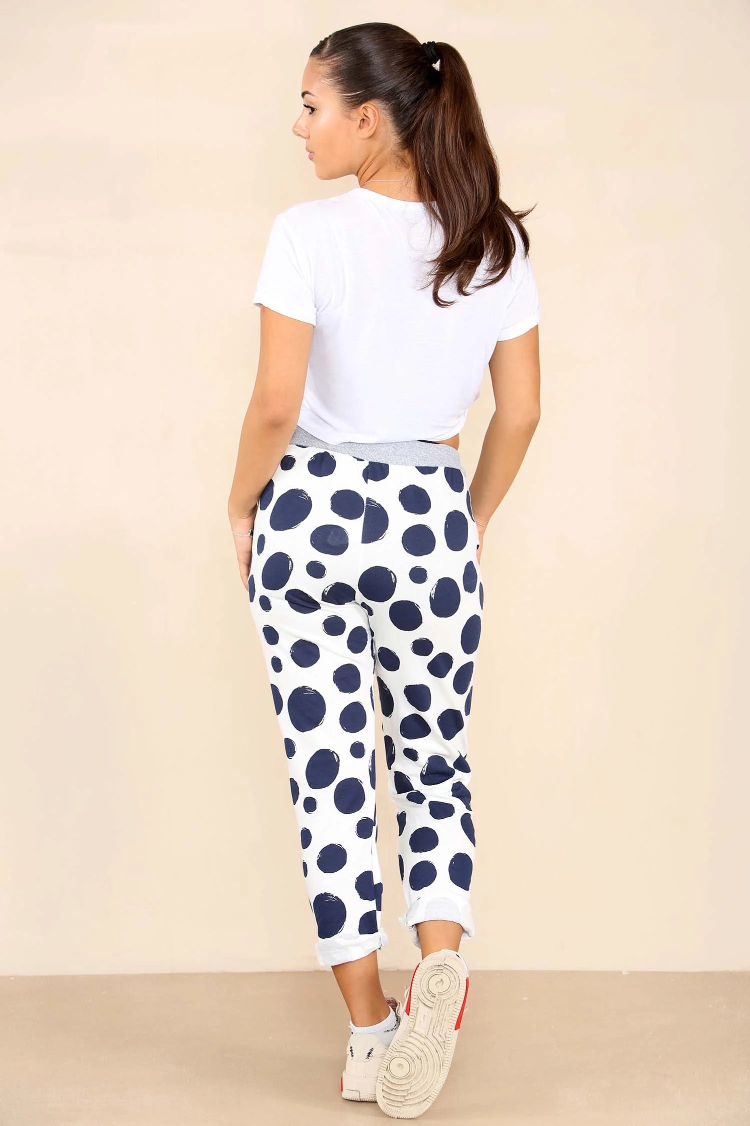 Italian Dotted Print Drawstring Cotton Joggers Trouser WearAll