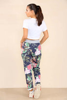 Plus Size Italian Floral Print Drawstring Cotton Joggers Trousers WearAll
