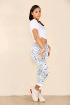 Plus Size Italian Flower Bale Print Drawstring Cotton Joggers Trouser WearAll