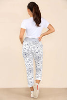 Plus Size Italian Flower Bale Print Drawstring Cotton Joggers Trouser WearAll