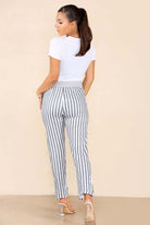 Italian Stripe Print Drawstring Cotton Joggers Trousers WearAll