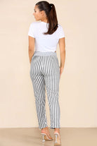 Italian Stripe Print Drawstring Cotton Joggers Trousers WearAll