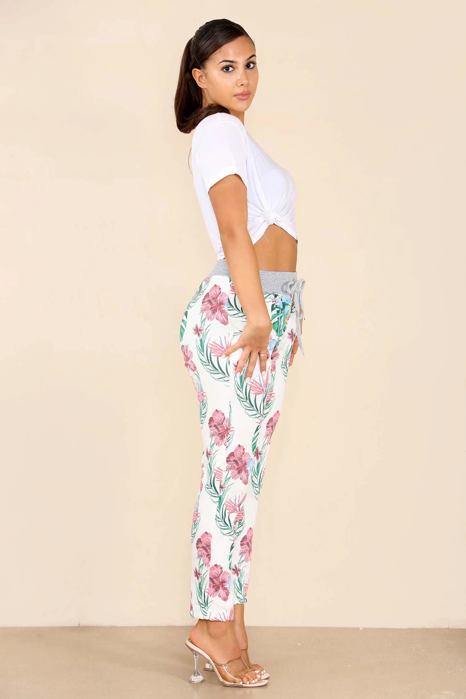 Italian Tropical Print Drawstring Cotton Joggers Trouser WearAll
